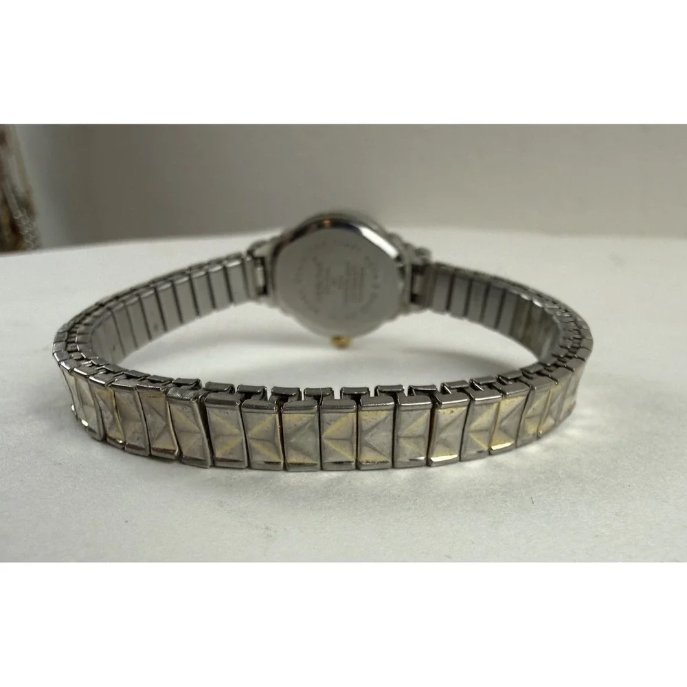 Watch It 90s Vintage Gold Silver 2 Tone Oval Quartz Stretch Band Bracelet Watch